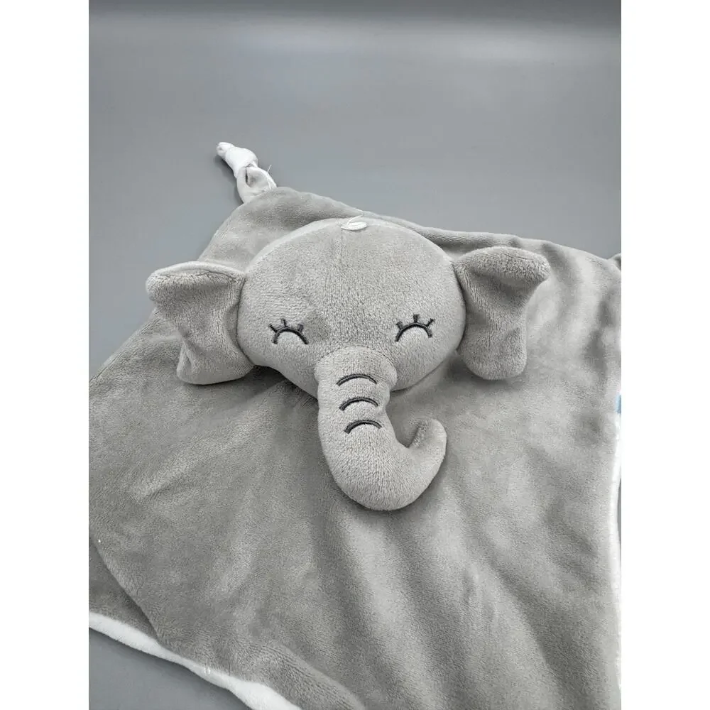 Gray Baby Elephant Lovey Rattle Security Blanket Knotted Corners No Tag
